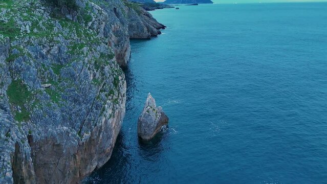 Cliffs in the surroundings of La Milla Medida de Islares. Aerial view from a drone. Castro Municipality. Cantabrian Sea. Cantabria. Spain. Europe
