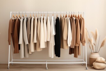 Minimal trendy capsule wardrobe in natural colors for cold weather. Autumn and winter fashion