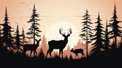 Silhouette of a deer family as an illustration