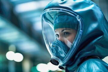 A female worker in protective gear
