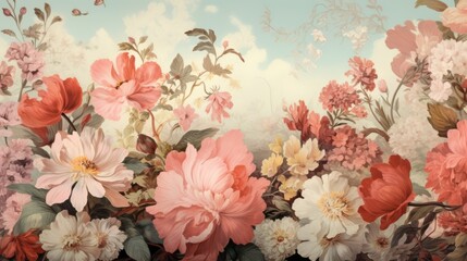 Obraz na płótnie Canvas Vintage wallpaper. Flower bunch in a dreamlike composition.