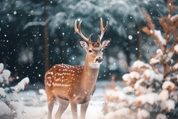 Cute Christmas deer waiting for the holiday