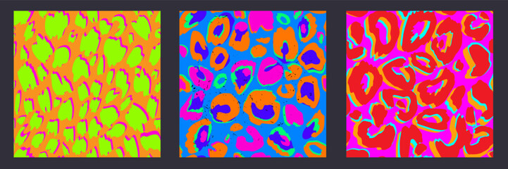 Set of animal seamless patterns in style of 1980s