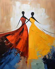 Abstract Ballet Girls Oil Painting On Canvas - Ballerina Dress Dancer Textured Hand Painted Painting - African girls dancing illustration oil painting watercolor art