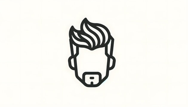 Man hair symbol, lines art icon, Vector minimal logo icon of man, boy head, coiffure, hairstyle - front perspective - Barbershop logo