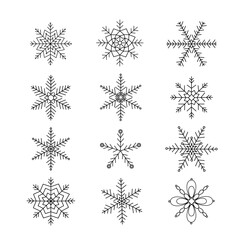 Snowflakes set Christmas simple doodle linear hand drawn vector illustration, winter holidays New Year elements for seasons greetings cards, invitations, banner, poster, stickers