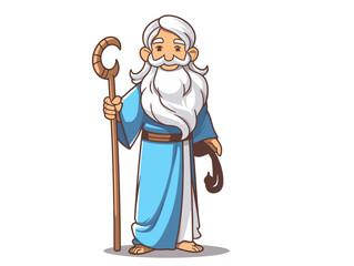 Doodle Moses with a staff, cartoon sticker, sketch, vector, Illustration, minimalistic - obrazy, fototapety, plakaty
