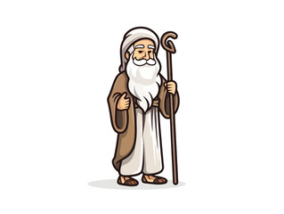 Doodle Moses with a staff, cartoon sticker, sketch, vector, Illustration, minimalistic