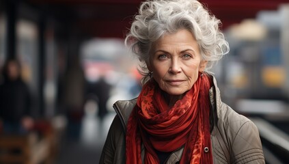Portrait of an elderly woman on the street - obrazy, fototapety, plakaty