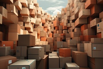 stack cardboard boxes, computer generated illustration. Generative AI
