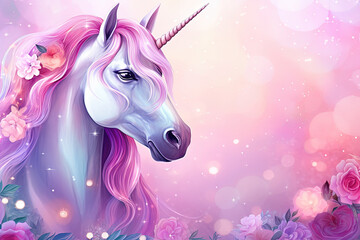 Holographic Unicorn pink background, love, Valentine's Day