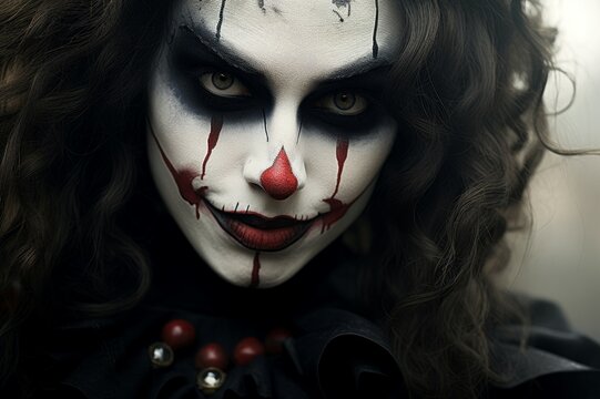 Fanged Girl vampire clown mouth. Fashion art. Generate Ai