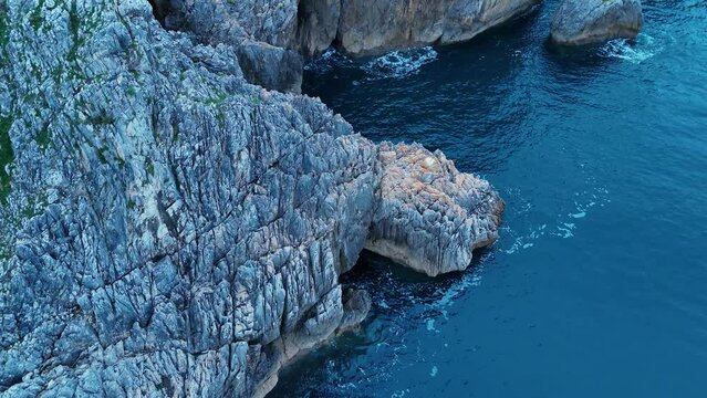 Cliffs in the surroundings of La Milla Medida de Islares. Aerial view from a drone. Castro Municipality. Cantabrian Sea. Cantabria. Spain. Europe