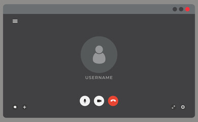 Video chat interface, user web video call window. Concept of social remote communication, media video content