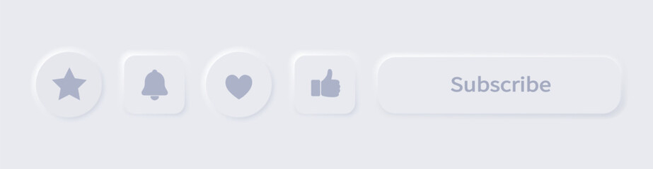 Subscribe button set for social media. White  subscription buttons in Neumorphism style. Isolated vector icons