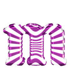 White symbol with purple straps. letter m