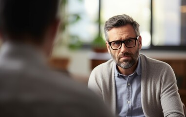 Obraz premium Male in psychologist's office. Mental Health Professionals.