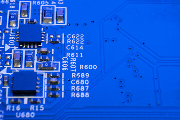 Close up of an electronic circuit board with microchips