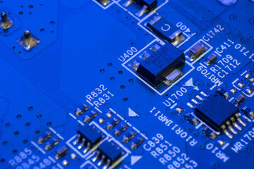 Close up of an electronic circuit board with microchips