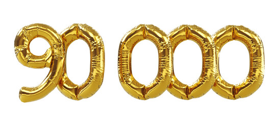 3D render of 90k or 90000 followers thank you Gold balloons, ninety thousand gold number balloons