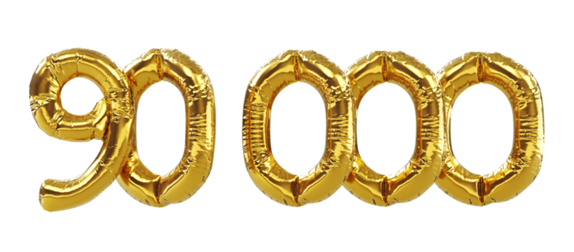 3D render of 90k or 90000 followers thank you Gold balloons, ninety thousand gold number balloons - Powered by Adobe