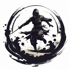 A dynamic silhouette of a ninja