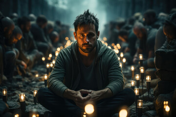 A man seeking help for digital detox to break free from constant social media use, aiming to regain mental clarity. Concept of digital detox. Generative Ai.