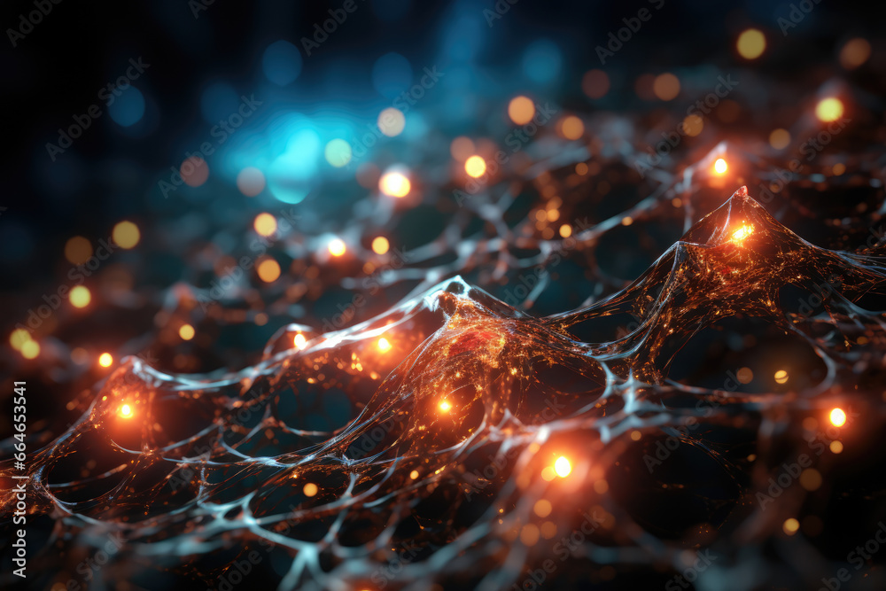 Aufkleber An intricate web of quantum particles, illustrating the complexity of quantum reality and its connection to consciousness. Generative Ai.