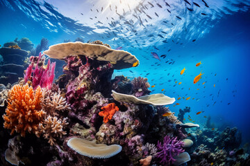 Coral Blooms Amidst the Ballet of Vibrant Marine Life..