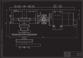 Vector engineering cad drawing of a mechanical part (steel shaft)
with through holes and bolted connections.
Computer aided design of machine parts. Technical cad background.