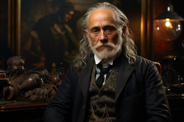 Obraz premium An oil painting portrait of a historical figure, evoking a sense of nostalgia for a bygone era. Generative Ai.