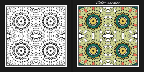 A simple radial pattern for coloring. Plus a color option. Vector illustration