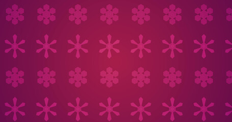 Naklejka na ściany i meble Image of rows of snowflake pattern on pink background