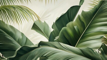  the elegant, elongated leaves of a traveler's palm tree, a signature element of tropical landscapes, providing a sense of escape and adventure.