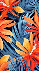 Tropical flowers Mid-Century abstract and artistic palm leaves on background