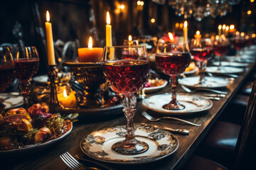 Fototapeta na wymiar Festive Dinner Table with Candles