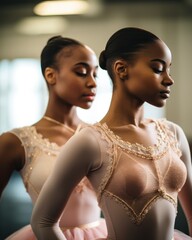 African american teen two ballerina girlfriends - obrazy, fototapety, plakaty