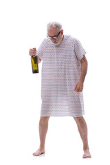 Old mad alcoholic man isolated on white