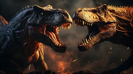 Two T-rex fight each other - obrazy, fototapety, plakaty
