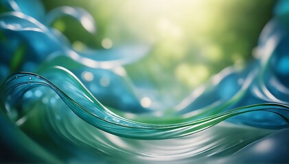 Vibrant green swirls merging with blue waves. Abstract water background. - obrazy, fototapety, plakaty