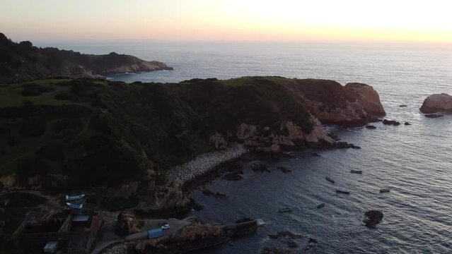aerial view of the coast at sunset