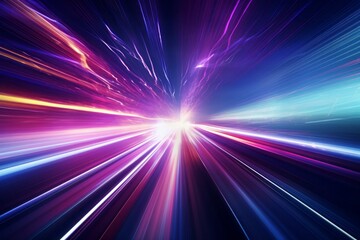 Abstract radiant light rays creating a dynamic sense of speed and movement in vibrant blue and pink hues