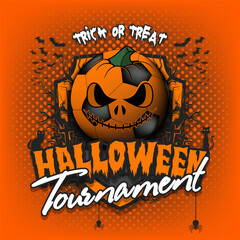 Halloween tournament. Soccer ball as pumpkin