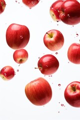 red apple falling into water white background