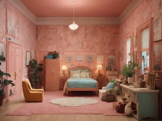 pink modern living room.Generative AI.