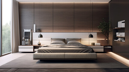 modern design interior bedroom with furniture. 3 d illustration