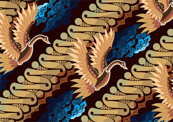 Mega Mendung motif, a typical West Java Indonesian batik motif, curved lines with cloud objects, combined with bird motifs