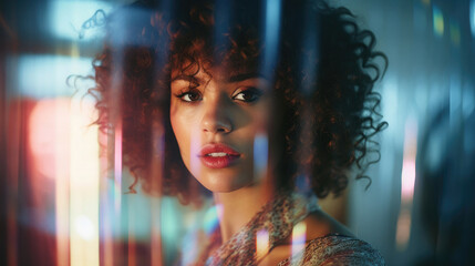 Fototapeta premium portrait of a mixed race woman with light reflection