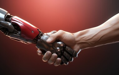 Robot shaking hand with a human hand