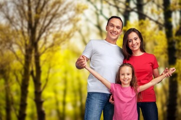 Fototapeta premium Happy young parents with children outdoor, AI generated image